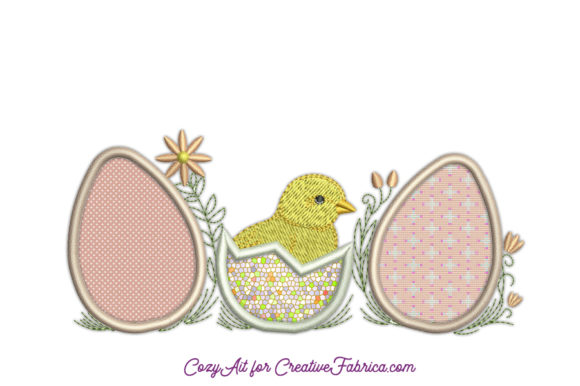 Easter Chick Three Applique Eggs